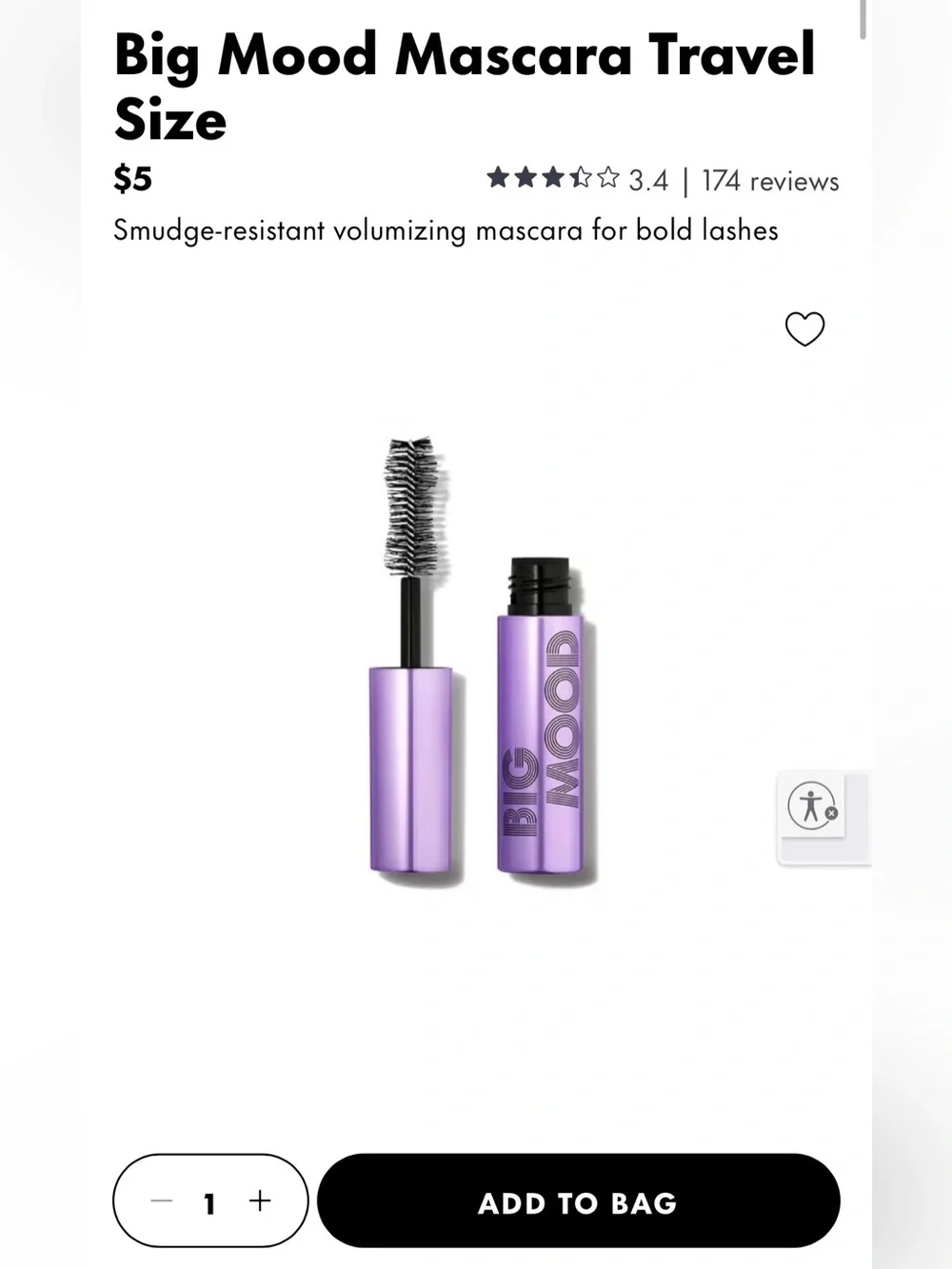 e.l.f. Big Mood Mega Volume & Lifting Mascara, Black 0.14oz Travel Size - 4 PACK
